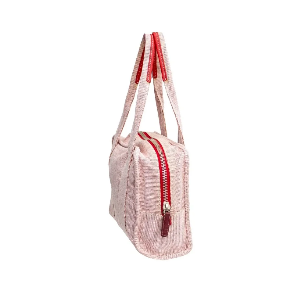 Rare Prada Misto Lino Handle Naturale Canvas Mini Shoulder Bag Red Pink Tote - Picture 4 of 16